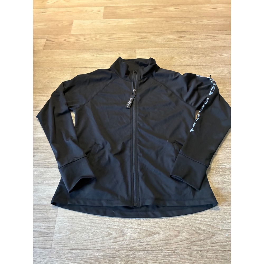 Bebe Sport Womens Black Full Zip Track Jacket Logo Sleeve Mock Neck Size L